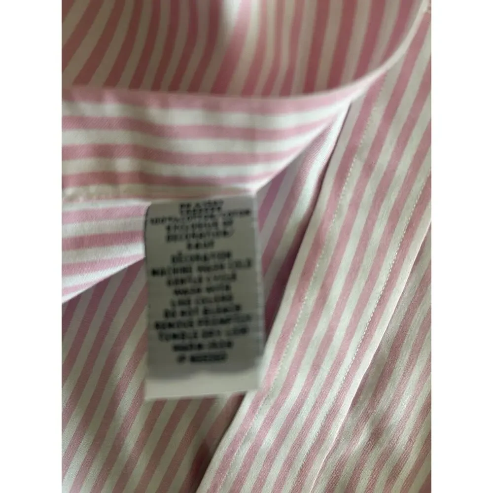 Polo Ralph  Mens Pink White Striped Non-Iron Button Down Shirt 16 1/2 34 35